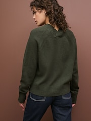Kaki zelena - 100% Lambswool Soft Touch z gumbi po celotni dolžini pletena jopa - Slika 3 iz 4