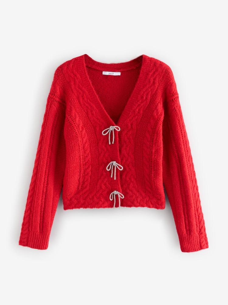 Bow Cardigan Cardigan With Sparkly Buttons No Boundaries