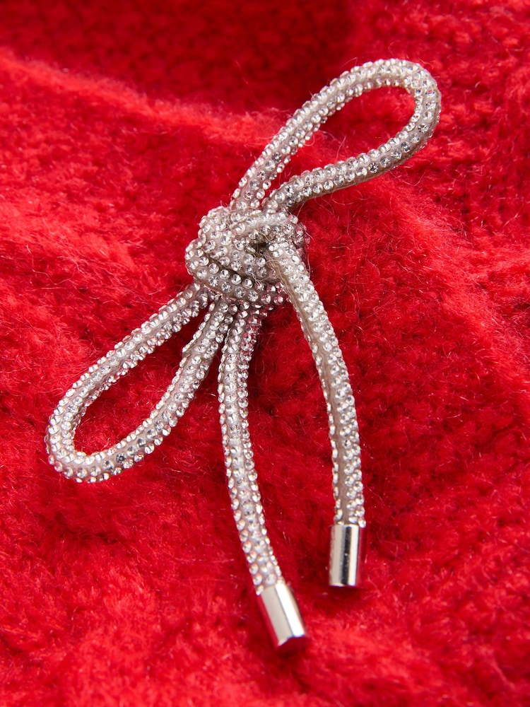 rdeča - Sparkle pentlja Button Cable Knitted pletena jopa - Slika 7 iz 7