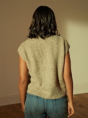 Neutral Zip Up Sleeveless Textured Knitted Gilet Vest Jacket - Image 4 of 7