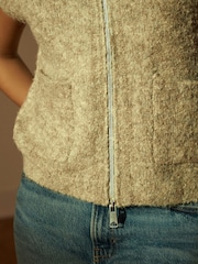 Neutral Zip Up Sleeveless Textured Knitted Gilet Vest Jacket - Image 5 of 7