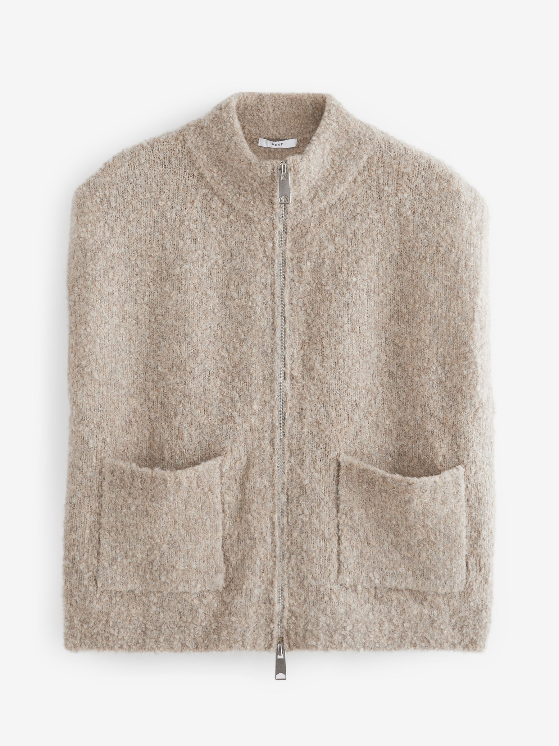 Buy Neutral Zip Up Sleeveless Textured Knitted Gilet Vest