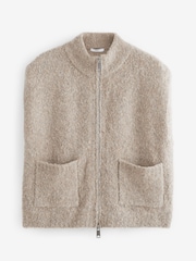 Neutral Zip Up Sleeveless Textured Knitted Gilet Vest Jacket - Image 6 of 7