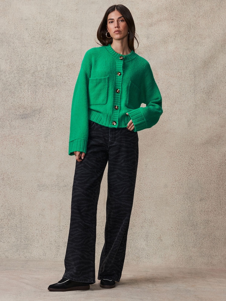 Bright Green Soft Touch Button Up Pocket Knitted Cardigan - Image 2 of 8