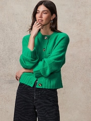 Bright Green Soft Touch Button Up Pocket Knitted Cardigan - Image 3 of 8