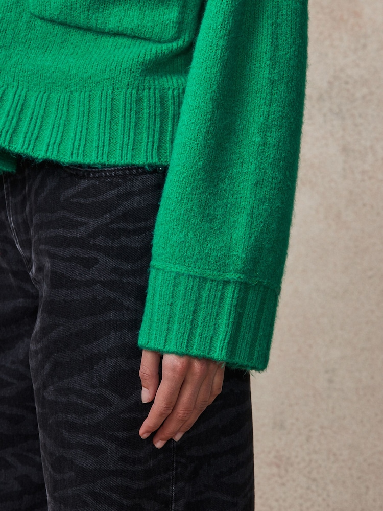 Bright Green Soft Touch Button Up Pocket Knitted Cardigan - Image 6 of 8