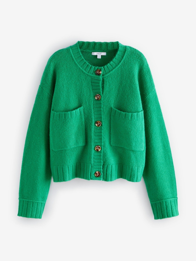 Bright Green Soft Touch Button Up Pocket Knitted Cardigan - Image 7 of 8