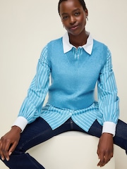 Blue Shirt Layer 100% Cotton Knitted Jumper Vest Tank Top - Image 1 of 7