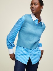 Blue Shirt Layer 100% Cotton Knitted Jumper Vest Tank Top - Image 3 of 7
