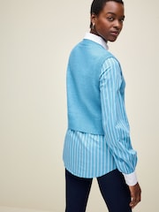 Blue Shirt Layer 100% Cotton Knitted Jumper Vest Tank Top - Image 4 of 7