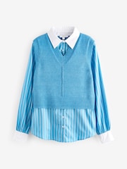 Blue Shirt Layer 100% Cotton Knitted Jumper Vest Tank Top - Image 6 of 7
