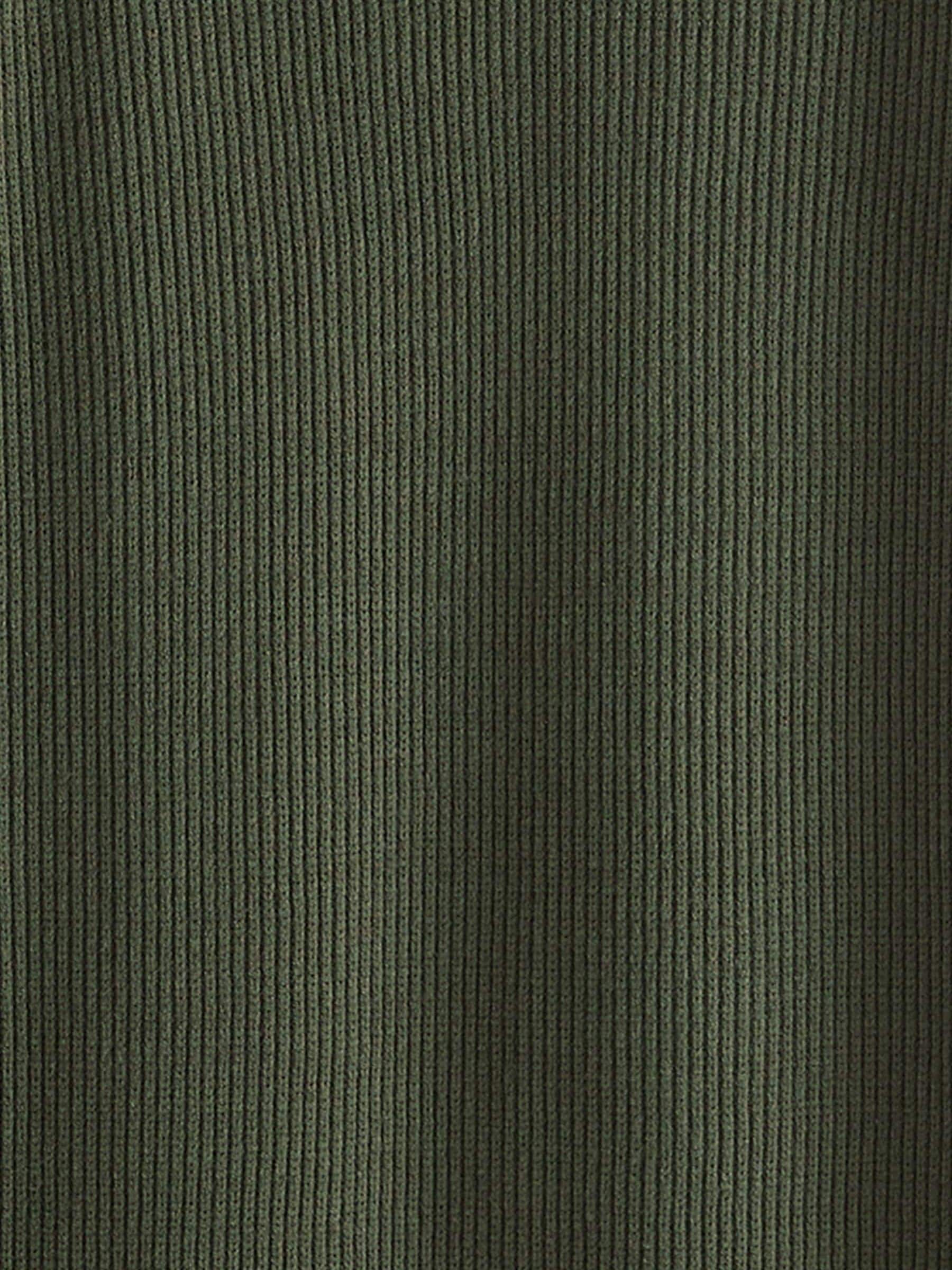 Buy Khaki Green Long Sleeve V-Neck Midi Ribbed Knitted