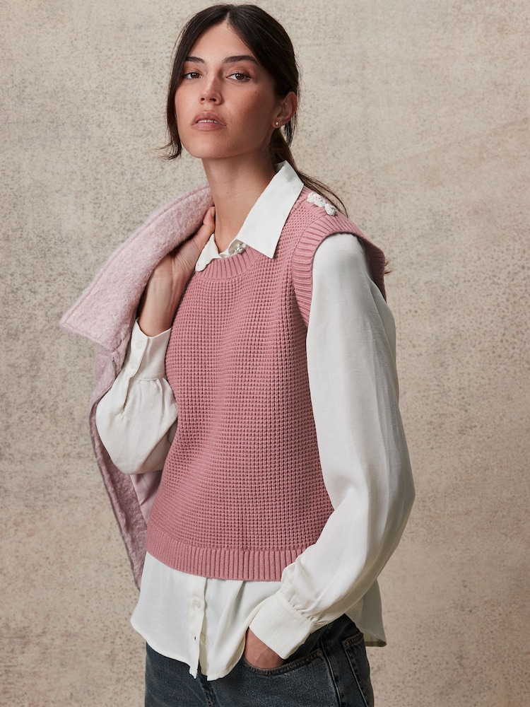 Blush Pink Gem Button Shirt Layer Jumper - Image 1 of 8