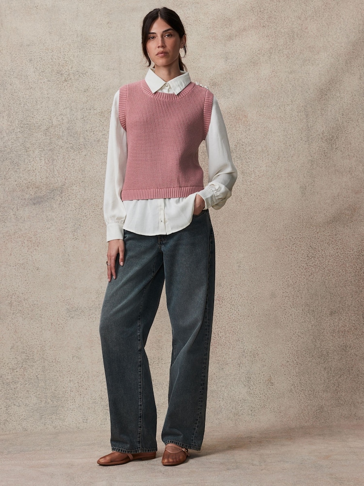 Blush Pink Gem Button Shirt Layer Jumper - Image 2 of 8