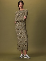Olive Green Spacedye Knitted Long Sleeve Midi Jumper Dress - Image 1 of 6