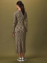 Olive Green Spacedye Knitted Long Sleeve Midi Jumper Dress - Image 2 of 6