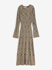 Olive Green Spacedye Knitted Long Sleeve Midi Jumper Dress - Image 5 of 6