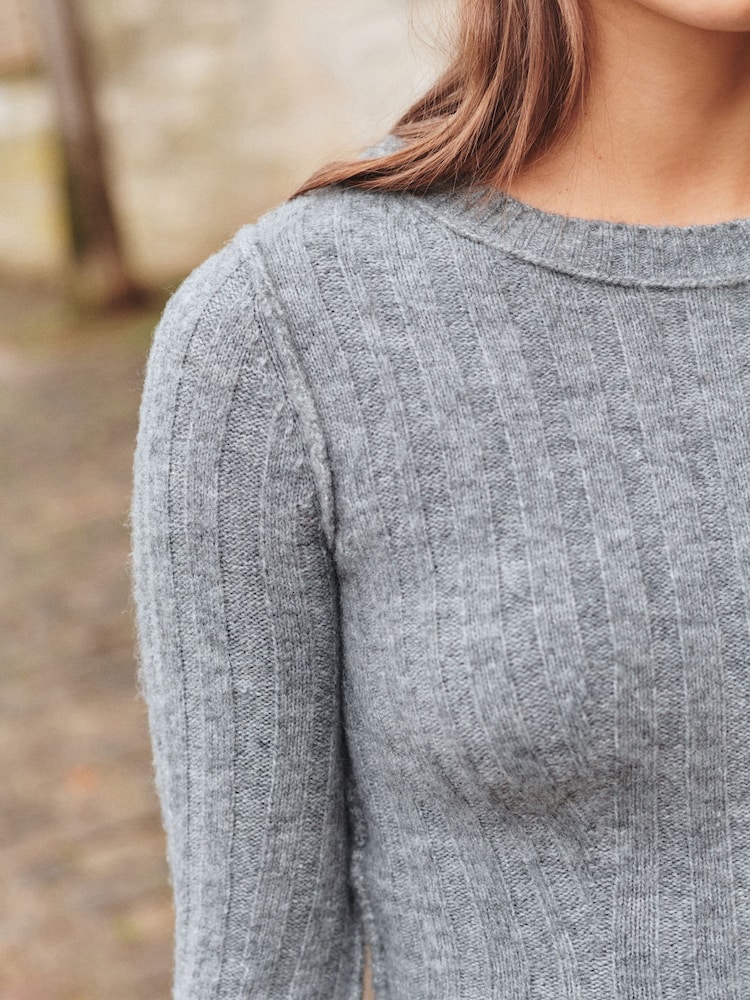 Buy Grey Ribbed Fit And Flare Mini Knitted Jumper Dress With Wool from Next  Netherlands