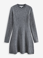 Harmaa - Ribbed Fit And Flare Mini Neulepusero Mekko villalla - Kuva 6 / 7
