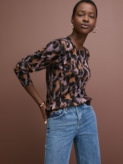 Purple Leopard Animal Crew Neck Long Sleeve Pattern Knitted Jumper - Image 3 of 7