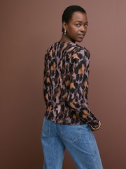 Purple Leopard Animal Crew Neck Long Sleeve Pattern Knitted Jumper - Image 4 of 7