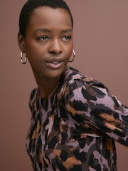 Purple Leopard Animal Crew Neck Long Sleeve Pattern Knitted Jumper - Image 5 of 7
