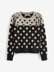 Schwarz und Neutral gepunktet - Langarm-Strickpullover mit Rundhalsausschnitt und Muster - Image 5 of 6