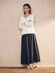 Ecru Relaxed Fit Ribbed V-Neck Knitted Jumper - Image 2 of 6