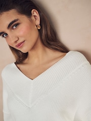 Ecru Relaxed Fit Ribbed V-Neck Knitted Jumper - Image 4 of 6