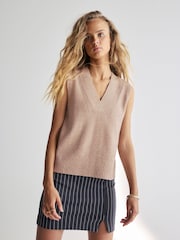 Camel Brown Premium 100% Lambswool Sleeveless V-Neck Knitted Vest Tank Top - Image 1 of 7