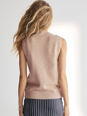 Camel Brown Premium 100% Lambswool Sleeveless V-Neck Knitted Vest Tank Top - Image 4 of 7