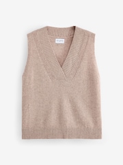 Camel Brown Premium 100% Lambswool Sleeveless V-Neck Knitted Vest Tank Top - Image 6 of 7