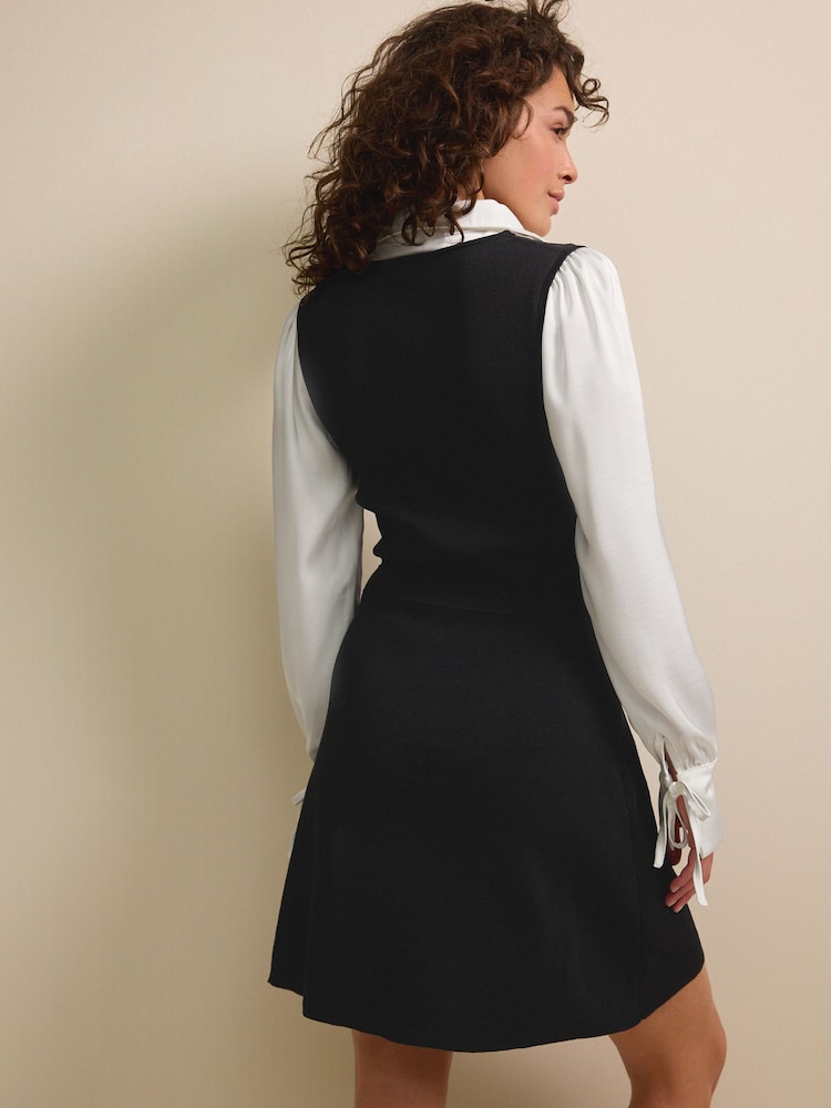 Black Shirt Layer Knitted Pinafore Dress - Image 4 of 7