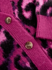 Pink Leopard Animal Statement Pattern Button Front Knitted Cardigan - Image 7 of 8