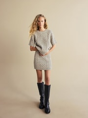 Grey Short Sleeve Cable Knitted Jumper With Wool - Image 2 of 7