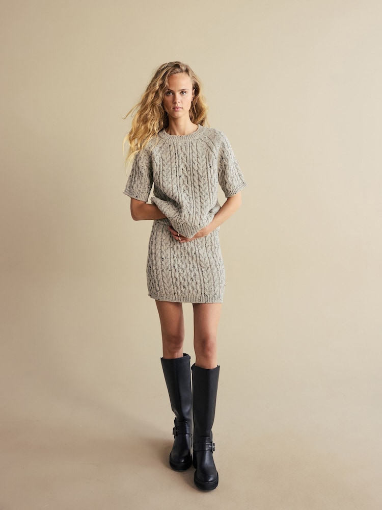 Grey Short Sleeve Cable Knitted Jumper With Wool - Image 2 of 7