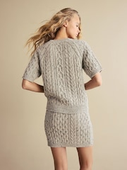Grey Short Sleeve Cable Knitted Jumper With Wool - Image 4 of 7