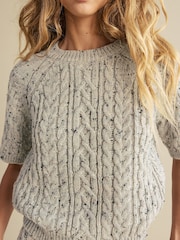 Grey Short Sleeve Cable Knitted Jumper With Wool - Image 5 of 7