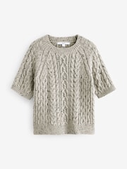 Grey Short Sleeve Cable Knitted Jumper With Wool - Image 6 of 7