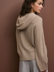 Neutral 100% Lambswool Knitted Hoodie Jumper - Image 4 of 7