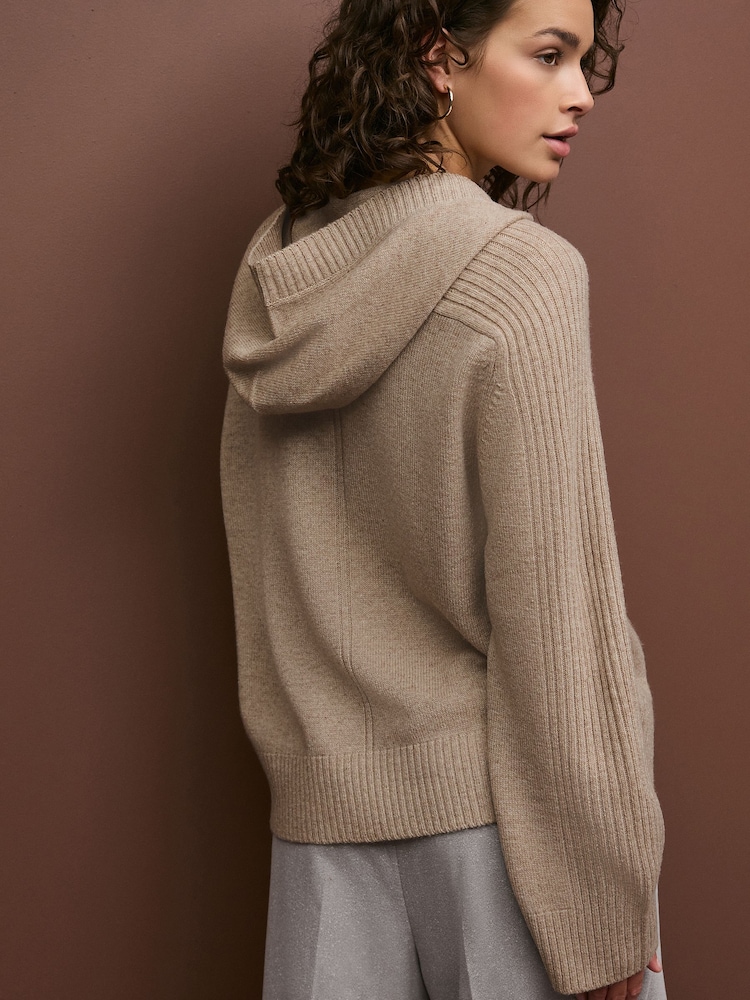 Neutral 100% Lambswool Knitted Hoodie Jumper - Image 4 of 7