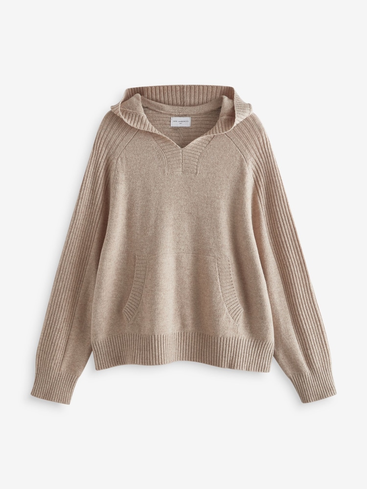 Neutral 100% Lambswool Knitted Hoodie Jumper - Image 6 of 7