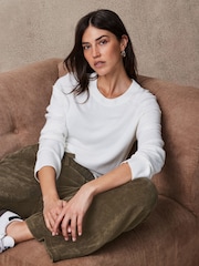 Ecru White Soft Touch Pattern Knitted Cosy Crew Neck Jumper - Image 1 of 7
