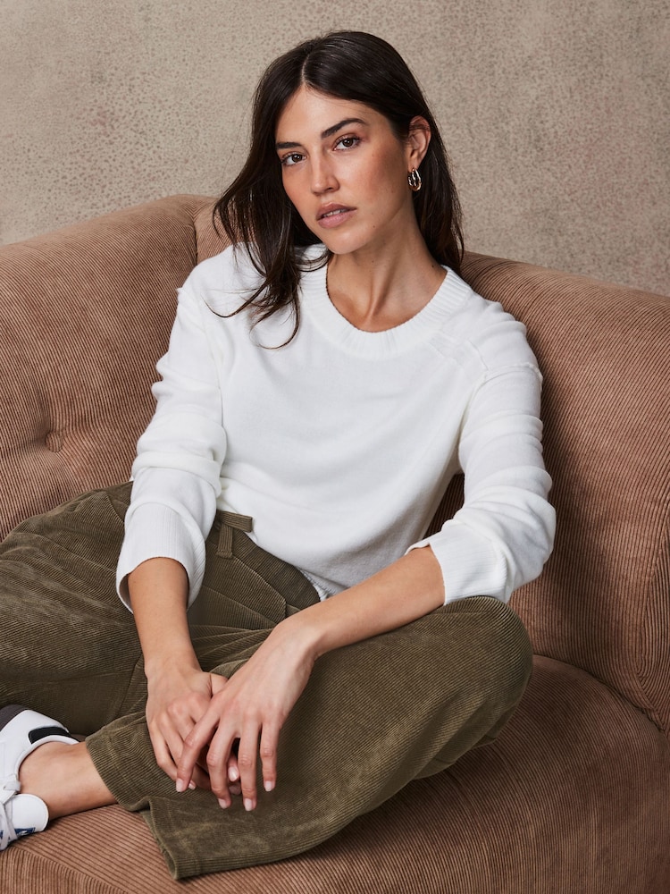 Ecru White Soft Touch Pattern Knitted Cosy Crew Neck Jumper - Image 1 of 7
