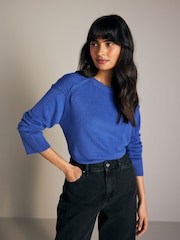 Cobalt Blue Soft Touch Pattern Knitted Cosy Crew Neck Jumper - Image 1 of 7