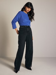 Cobalt Blue Soft Touch Pattern Knitted Cosy Crew Neck Jumper - Image 2 of 7