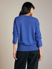 Cobalt Blue Soft Touch Pattern Knitted Cosy Crew Neck Jumper - Image 3 of 7
