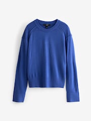Cobalt Blue Soft Touch Pattern Knitted Cosy Crew Neck Jumper - Image 6 of 7