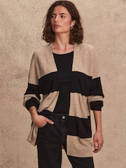 črna in Camel rjava črtast; progast - Soft Touch Cosy Knit Longline pletena jopa - Slika 2 iz 7