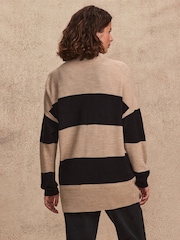 črna in Camel rjava črtast; progast - Soft Touch Cosy Knit Longline pletena jopa - Slika 3 iz 7